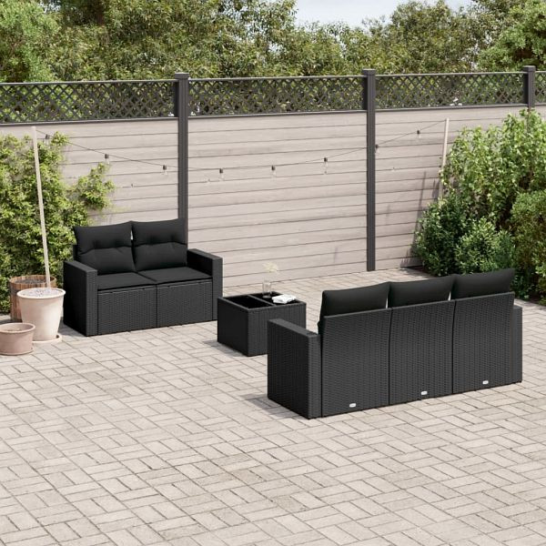 vidaXL 6-tlg. Garten-Sofagarnitur mit Kissen Schwarz Poly Rattan, 3218685