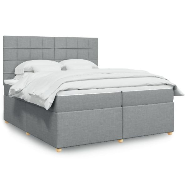 vidaXL Boxspringbett mit Matratze Hellgrau 200x200 cm Stoff, 3293687