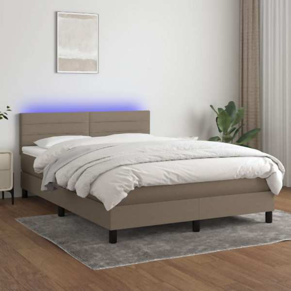 vidaXL Boxspringbett mit Matratze & LED Taupe 140x190 cm Stoff, 3133233