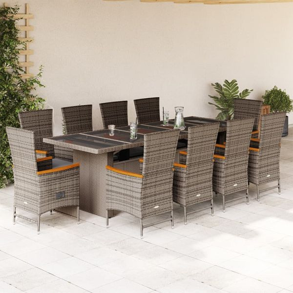 vidaXL 11-tlg. Garten-Essgruppe mit Kissen Grau Poly Rattan, 3277561