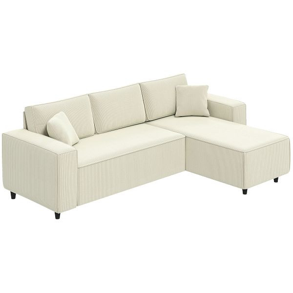 HOMCOM 3-Sitzer-Sofa mit Chaiselongur, Wohnzimmercouch mit Cordbezug, 2 Extra-Kissen, Polstersofa, Cremeweiß, 83B-352V00CW