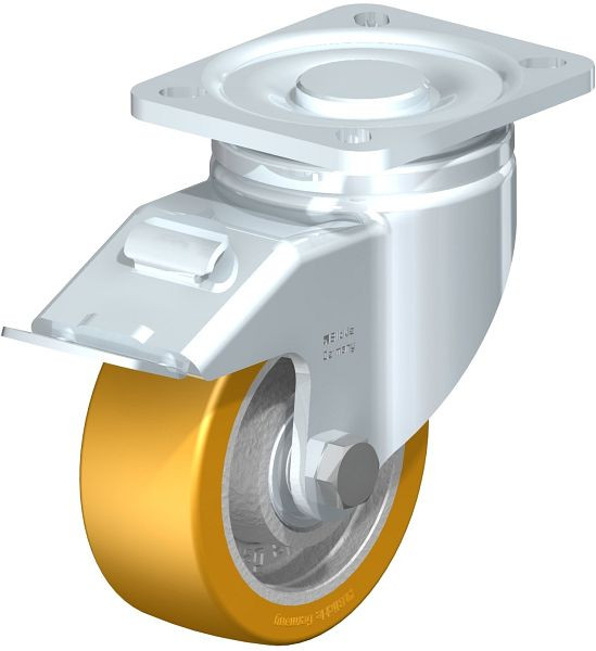 Blickle LH-GTH 100K-1-FI Stahlblech-Lenkrolle, Schwerlast-Ausführung, mit Anschraubplatte & Feststeller, Blickle Extrathane®, Hellbraun, 610683