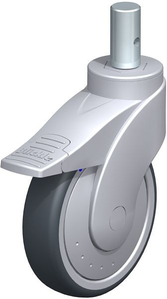 Blickle LWGX-TPA 126XK-FI-FK-ZAX55 Kunststoff-Lenkrolle WAVE, rostfrei, mit Zapfen & Feststeller, Thermoplastisches Gummi-Elastomer, Grau, 743864