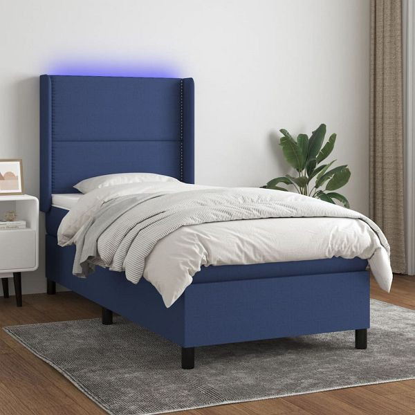 vidaXL Boxspringbett mit Matratze & LED Blau 90x200 cm Stoff, 3138211