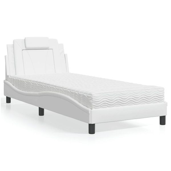 vidaXL Bett mit Matratze Weiß 90x190 cm Kunstleder, 3208762