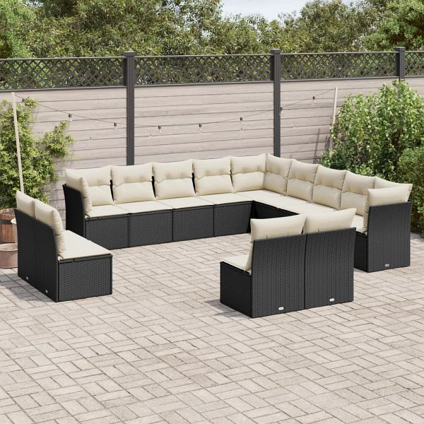 vidaXL 13-teilig Garten-Sofagarnitur mit Kissen Schwarz Poly Rattan, 3218486