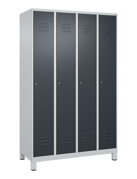 C+P Umkleidespind Classic PLUS, Füße, 4 Abteile, 1950x1200x500mm, 7035/7016, Zylinderschlösser, 080010-40 S10023