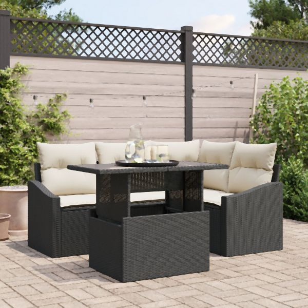 vidaXL 5-teiliges Garten Sofa Set mit Kissen Schwarz Poly Rattan, 3348993