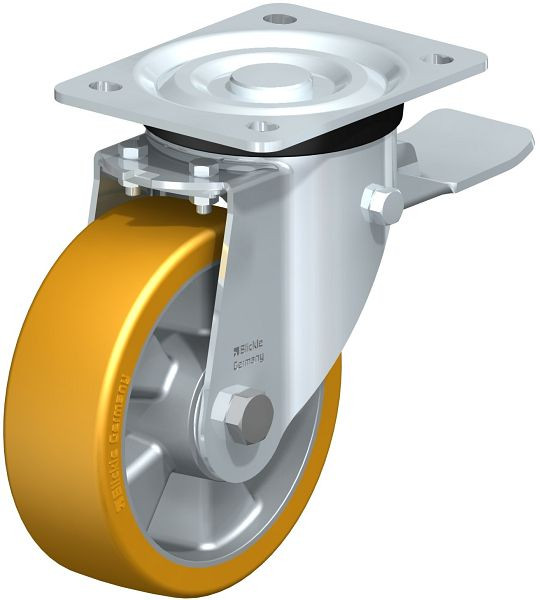 Blickle L-ALTH 150K-ST Stahlblech-Lenkrolle, mittelschwere Ausführung, mit Anschraubplatte & Feststeller, Blickle Extrathane®, Hellbraun, 633776