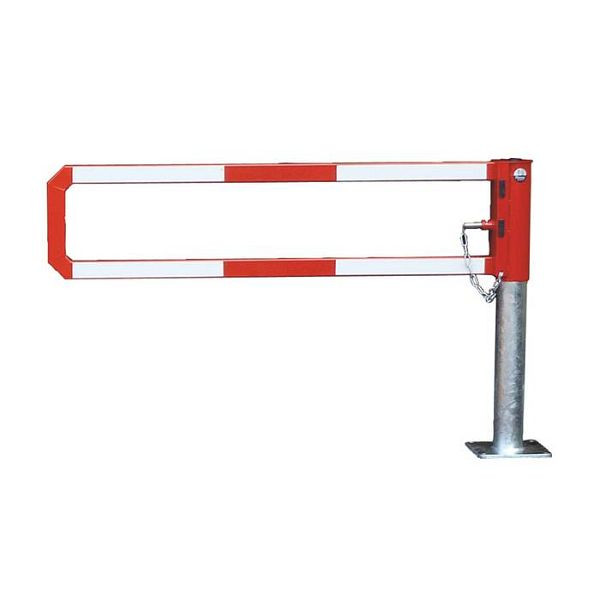 Stein HGS Wegesperre "Alpha 135" drehbar, 2m, Sperrbalken: natur, rote Reflexstreifen, Stütze: ohne Farbe, Dreikantzylinder/Profilzylinder, 34260-0203
