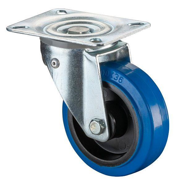 BS Rollen Lenkrolle, Elastikreifen blau, Kunststofffelge, Rollenlager mit lastenabhängigem Richtungsfeststeller 360°, VE: 2 Stück, L300.B61.100