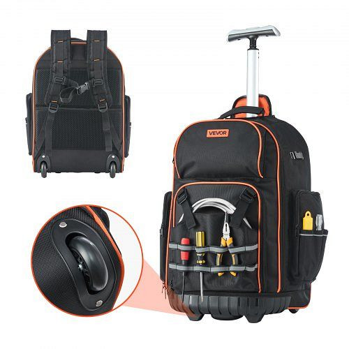 VEVOR Werkzeugrucksack mit Rollen, 50 kg Tragkraft, 72 Taschen, Teleskopgriff, stabile Basis, 450x275x560 mm, GLGJBB15YC164X8V1001V0
