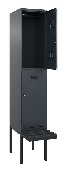 C+P Doppelstock-Spind Evolo PLUS, Bank, 2 Fächer, 2120x400x815mm, 7016/7016, Zylinderschloss, Sitzfläche Kunststoff, 0493407-12 S10124
