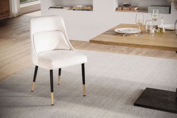 Wohnling Esszimmerstuhl Samt Beige Küchenstuhl mit schwarzen Beinen, Stuhl Gepolstert mit integriertem Rückenkissen, WL6.998