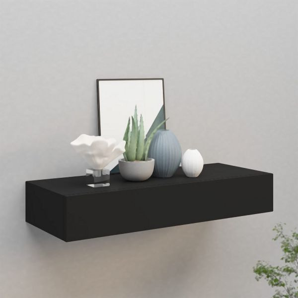 vidaXL Wandregal mit Schublade Schwarz 60x23,5x10 cm MDF, 330257