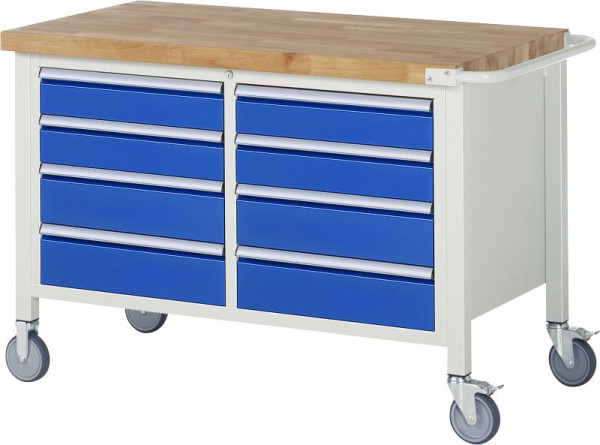 RAU Fahrbare Werkbank Serie 8000, Doppel-Unterbau-Container (8x Schublade), 1250x880x700 mm, 05-8477A2-127B4S.11