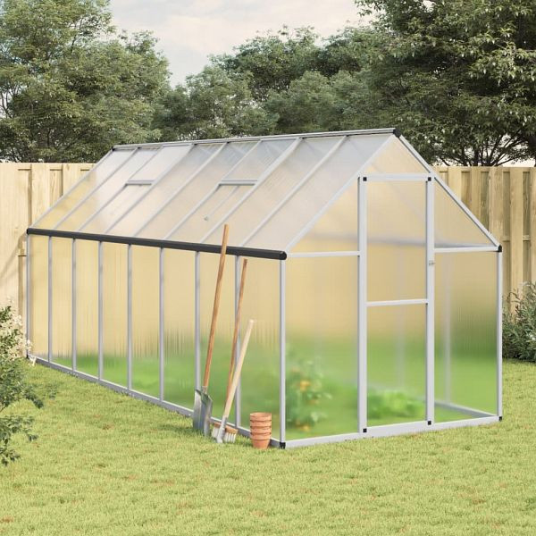 vidaXL Gewächshaus mit Fundamentrahmen Silber 445x169x195cm Aluminimum, 3266332
