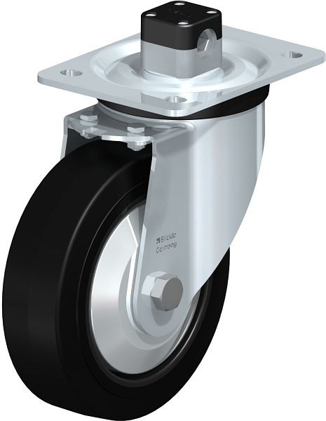 Blickle L-POEV 160XR-CS11-FA Stahlblech-Lenkrolle, mittelschwere Ausführung, mit Anschraubplatte & Zentralfeststeller, Elastik-Vollgummi, Schwarz, 850625