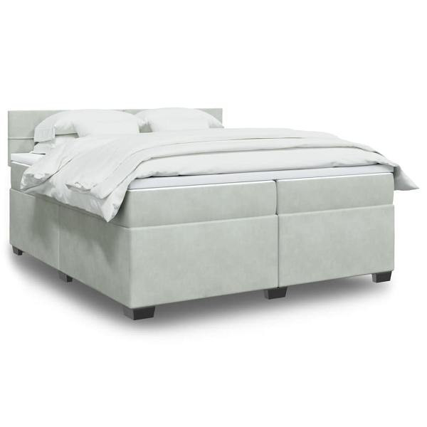 vidaXL Boxspringbett mit Matratze Hellgrau 200x200 cm Samt, 3288702