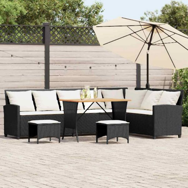 vidaXL 4tlg. Garten-Sofagarnitur mit Kissen L-Form Schwarz Poly Rattan, 3365324