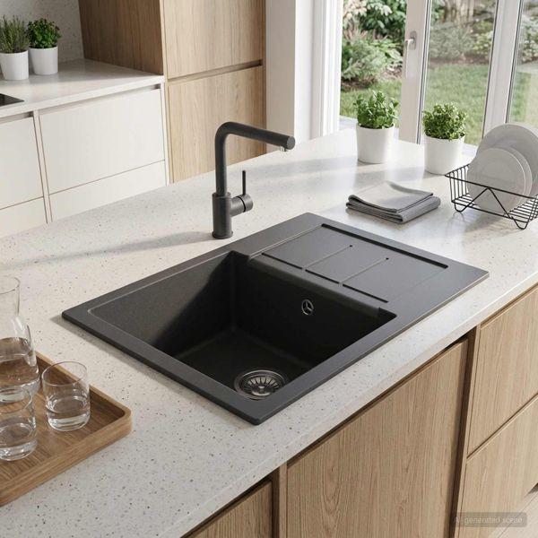 vidaXL Küchenspüle Einbecken Granit 62 x 50 x 20 cm Graphit, 42053758