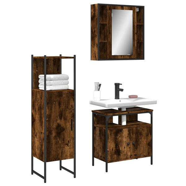 vidaXL 3-teilig Badmöbel-Set Räuchereiche Holzwerkstoff, 3214757