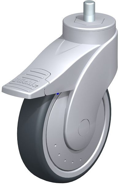 Blickle LWGX-TPA 126XK-FI-FK-GSX12 Kunststoff-Lenkrolle WAVE, rostfrei, mit Gewindestift & Feststeller, Thermoplastisches Gummi-Elastomer, Grau, 745133