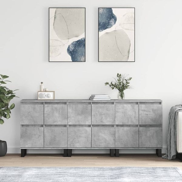 vidaXL Sideboards 3 Stück Betongrau Holzwerkstoff, 3190209
