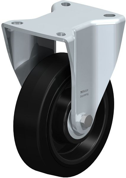 Blickle BH-POEV 125K-1 Stahlblech-Bockrolle, Schwerlast-Ausführung, mit Anschraubplatte, Elastik-Vollgummi, Schwarz, 263384