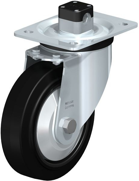 Blickle L-POEV 160XKA-CS11-FA Stahlblech-Lenkrolle, mittelschwere Ausführung, mit Anschraubplatte & Zentralfeststeller, Elastik-Vollgummi, Schwarz, 850682