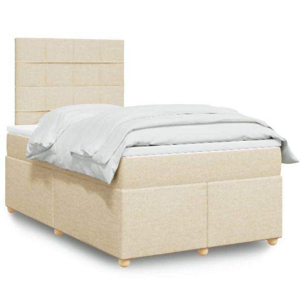 vidaXL Boxspringbett mit Matratze Creme 120x200 cm Stoff, 3291252