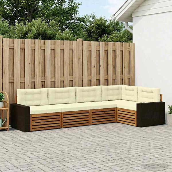 vidaXL Outdoor-Sofagarnitur 5-teilig Natur und Creme 331 x 172,5 x 73 cm, 3383363