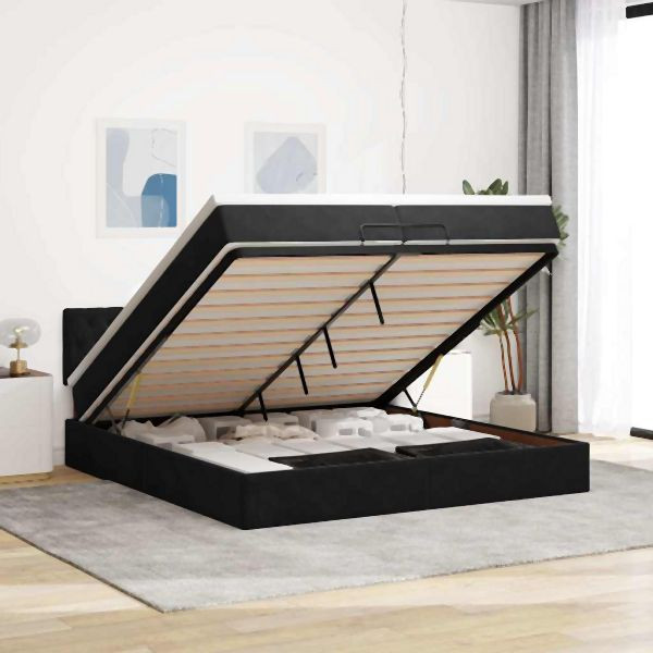 vidaXL Ottoman-Bett mit Matratze Schwarz 200x200 cm Samt, 3311869