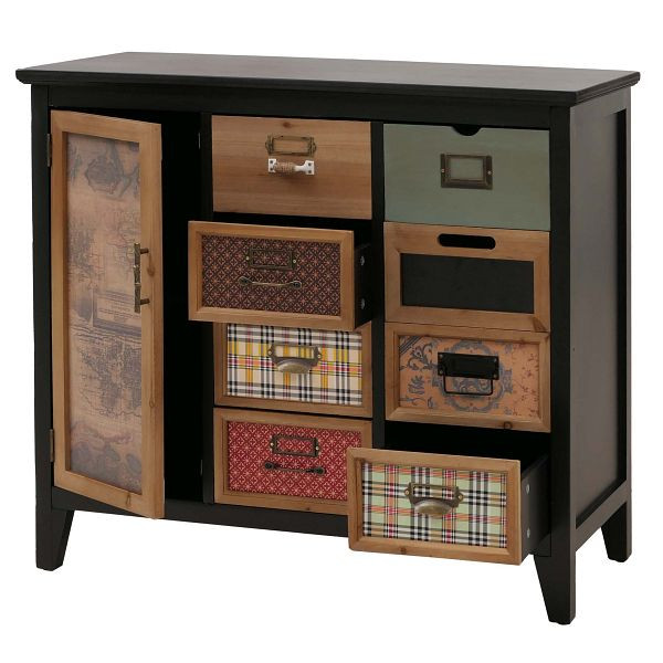 Mendler Apothekerkommode HWC-O63, Schrank Schubladen Etikettenhalter Vintage Shabby Muster, Holz 80x91x40cm, Korpus schwarz, 139296
