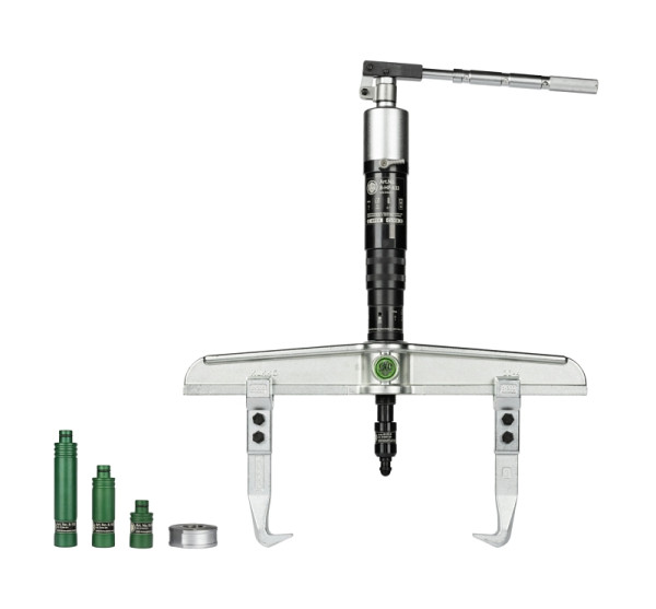 KUKKO 2-armiger Universal Abzieher mit selbstzentrierenden Haken und Hydraulikspindel, Spannweite innen 200-590 mm, 20-4-H
