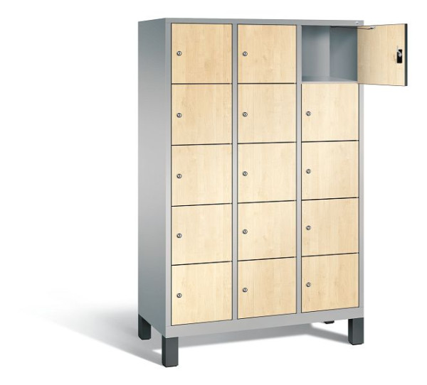 C+P Schließfachschrank Evolo, H1850xB1200xT500mm, Farbe: Weißaluminium / Dekor Donau-Ahorn, 48010-325 S10145