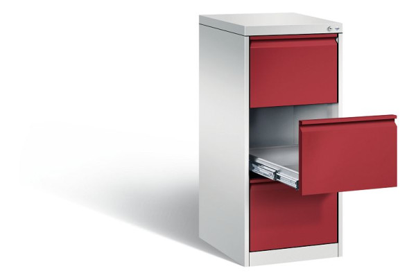 C+P Karteischrank Acurado, H1045xB433xT590mm, Farbe: Lichtgrau / Rubinrot, Griffleiste, 12423-321 S10006
