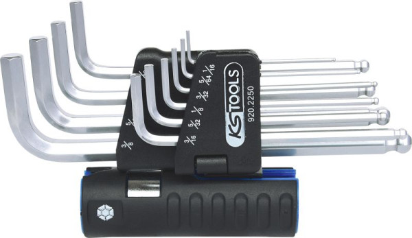 KS Tools 3 in 1 Innen6kant-Winkelstiftschlüssel-Satz, 10-teilig lang, Kugelkopf, Zoll, 920.2250