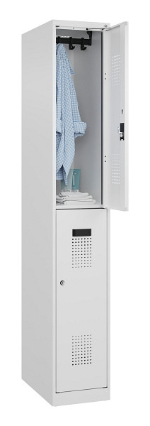 C+P Doppelstöckiger Spind Evolo PLUS, 2 Fächer, 1850x300x500mm, 9016/9016, Zylinderschloss, 049300-10 S10047