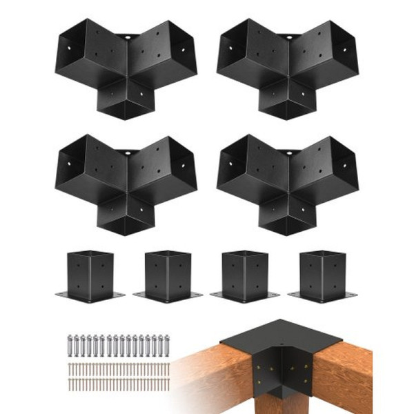 VEVOR Pfostenverbinder, 3-Wege-Eckhalterungen für 92x92 mm Pfosten, 4-tlg. Pergola-Halterungen, ideal für Pavillons, LPJJTZST8PCSB815I002V0