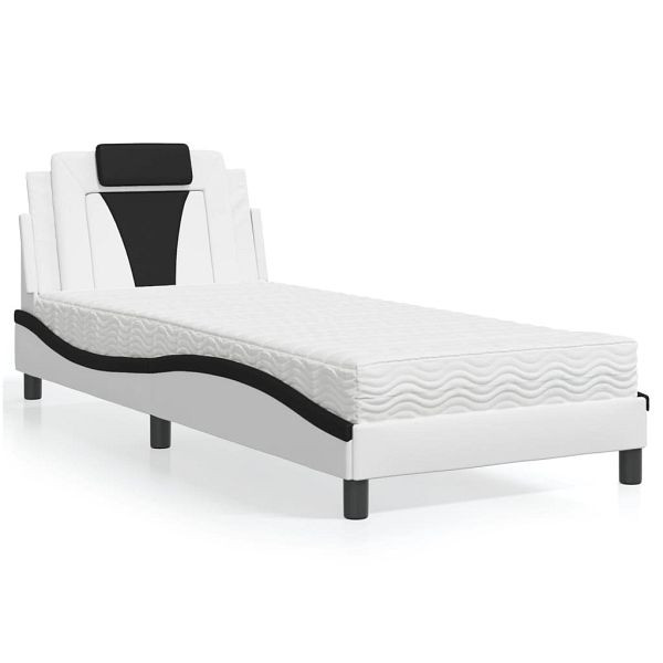 vidaXL Bett mit Matratze Weiß und Schwarz 90x200 cm Kunstleder, 3208774