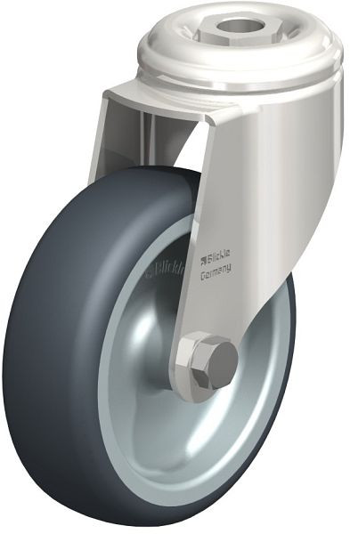 Blickle LKRXA-TPA 101G Edelstahl-Apparate-Lenkrolle mit Rückenloch, Thermoplastisches Gummi-Elastomer, Grau, 574350