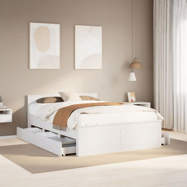 vidaXL Massivholzbett ohne Matratze mit Kopfteil Weiß 140x200cm Kiefer, 3308766