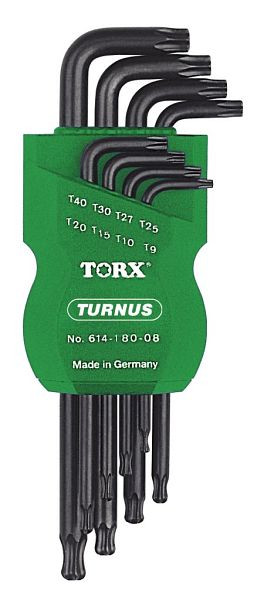 KUKKO TX- Winkelschraubendreher mit Kugelkopf im TURNUS-Clip, farbcodiert, Torx Profil: 9; 10; 15; 20; 25; 27; 30; 40, VE: 5 Stück, 212-260