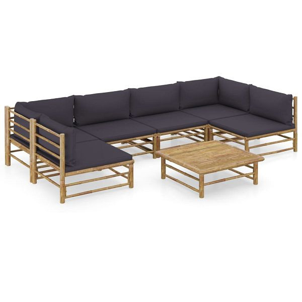 vidaXL 7-teilig Garten-Lounge-Set mit Dunkelgrauen Kissen Bambus, 3058234