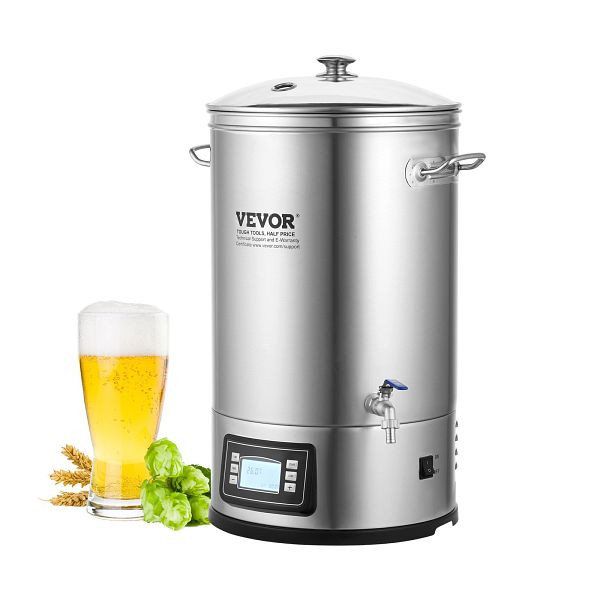 VEVOR Edelstahl Bierbrauanlage Wasserkocher 35 L, Set inkl. Glasdeckel, Griff, Zapfhahn, Elektronische Bedienblende Gewerblich, PJNJJ8GALWBDXJHW9V2