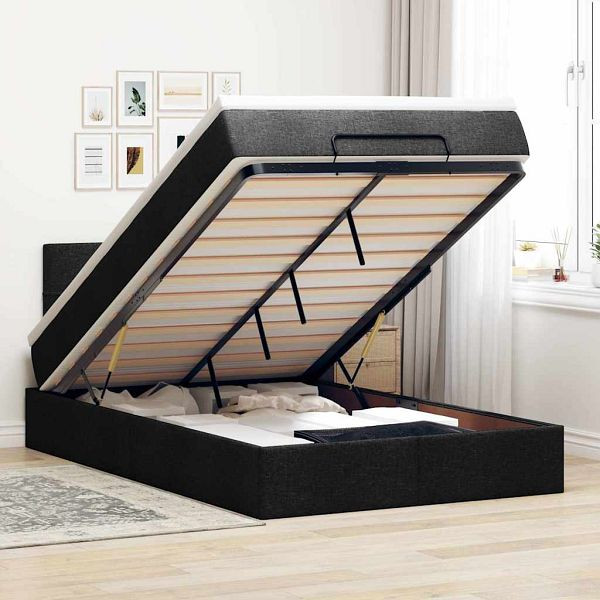 vidaXL Ottomane Bett mit Matratze & LEDs Schwarz 120x190 cm Stoff, 3312293