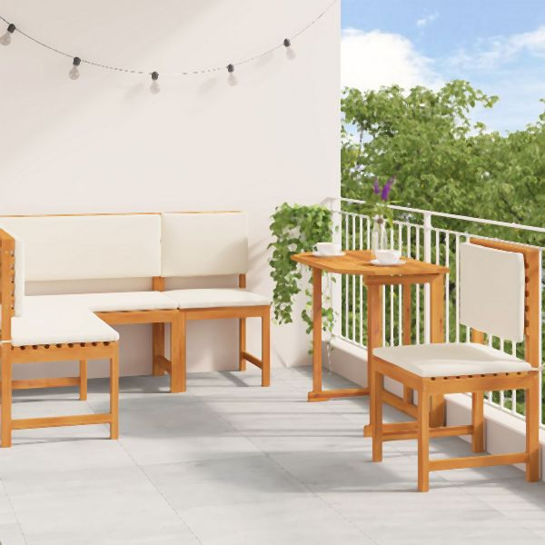 vidaXL 4-teiliges Garten Esstisch-Set mit Kissen - Massivholz Akazie, 3329101