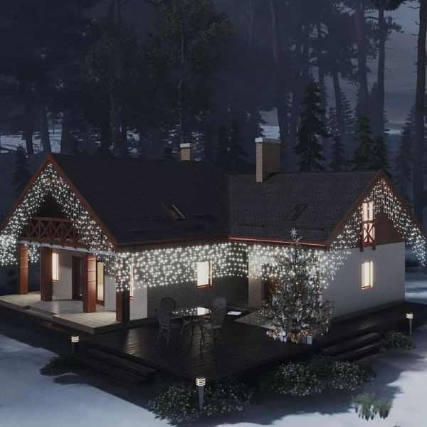 vidaXL Lichtervorhang LED Eiszapfen 10 m 400 LED Kaltweiß 8 Funktionen, 328911