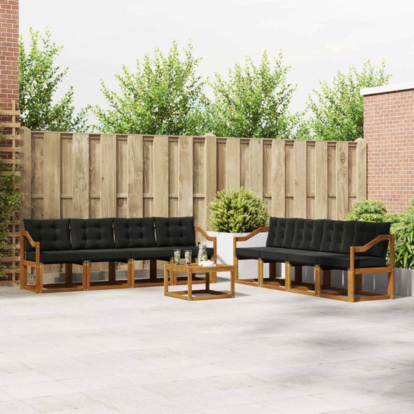 vidaXL Outdoor-Sofagarnitur mit Kissen 9-teilig Natürlich und Schwarz, 3368531